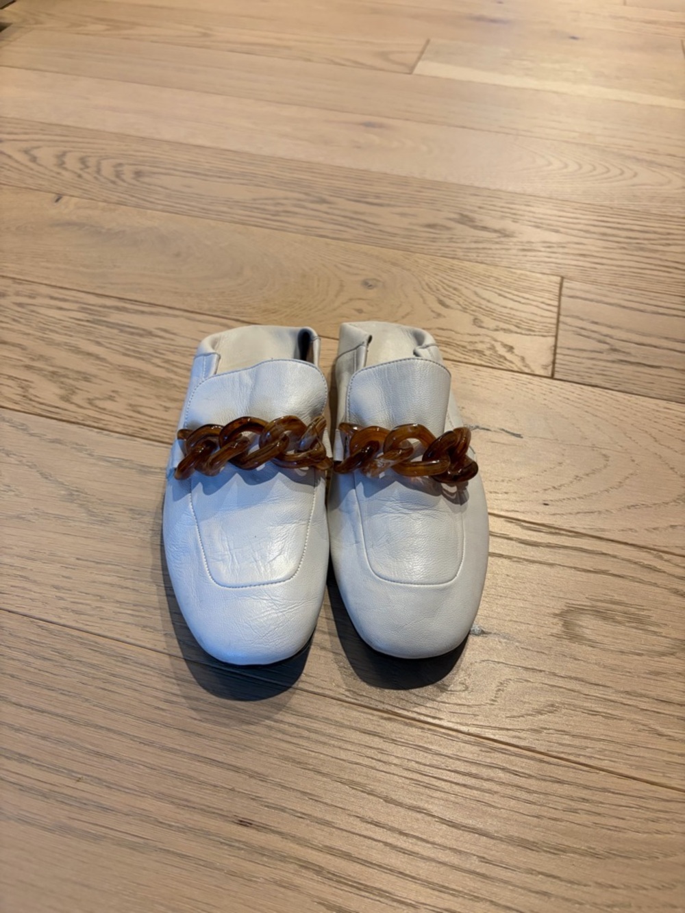 Joseph White Leather Chain-Detail Slip-On Loafers